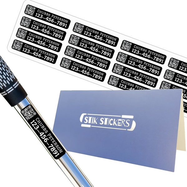Golf Club Labels - Set of 32 Personalised Vinyl stickers, Golf equipment labels, laminated labels, Waterproof, UV and scratch resistant