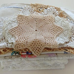 Linen Fabric Vintage Bundle All pieces have Issues Perfect for Repurposing and Slow Stitching