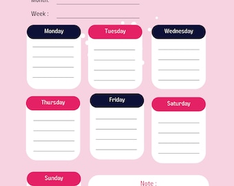 Weekplanner| Digitale Weekplanner| Afdrukbare weekplanner| Bewerkbare wekelijkse planner| Digitale download| DIRECTE DOWNLOAD