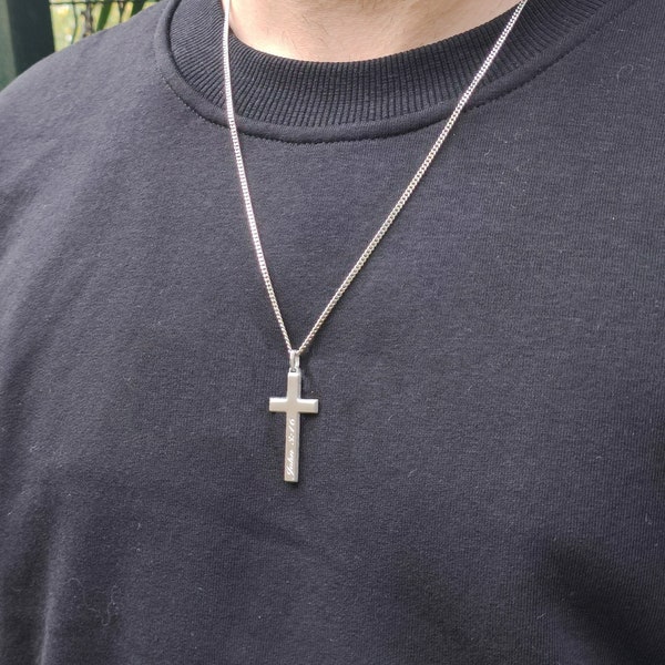 925 Sterling Silver Cross Necklace, Customized Cross Necklace for Men's, Necklace for Fathers Day, Custom Fathers Day Gift, Gift for Dad