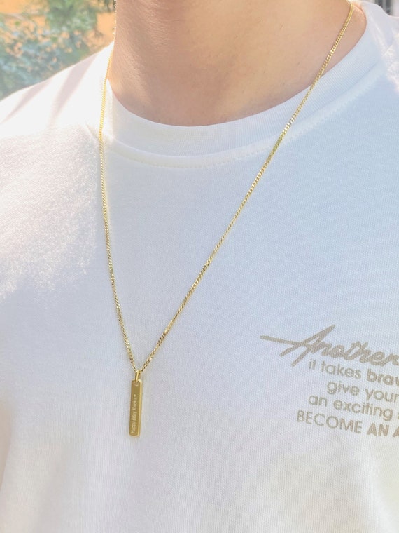 Mens personalized vertical bar necklace sale