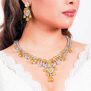 Collier pierre jaune Collier diamant canari Diamant américain Collier diamant jaune Bijoux indiens Collier saphir jaune CZ image 2