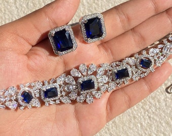 Sapphire Choker Necklace LUXURY Blue American Diamond ROYAL Blue Sapphire Diamond Necklace Tennis Choker Cz Sapphire Statement WEDDING Gift