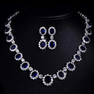 Sapphire Necklace Princess Diana Blue Diamond Sapphire Diamond Necklaces CZ Bride Blue Stone Jewelry American Diamond Statement WEDDING Gift