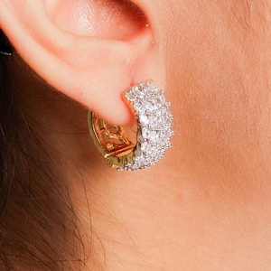 Gold Diamond Hoop Earrings Small Huggies LUXURY Small Thick Hoops Cubic Zirconia DESIGNER Moissanite Diamond Huggies Wide Cz Bridesmaid Gift