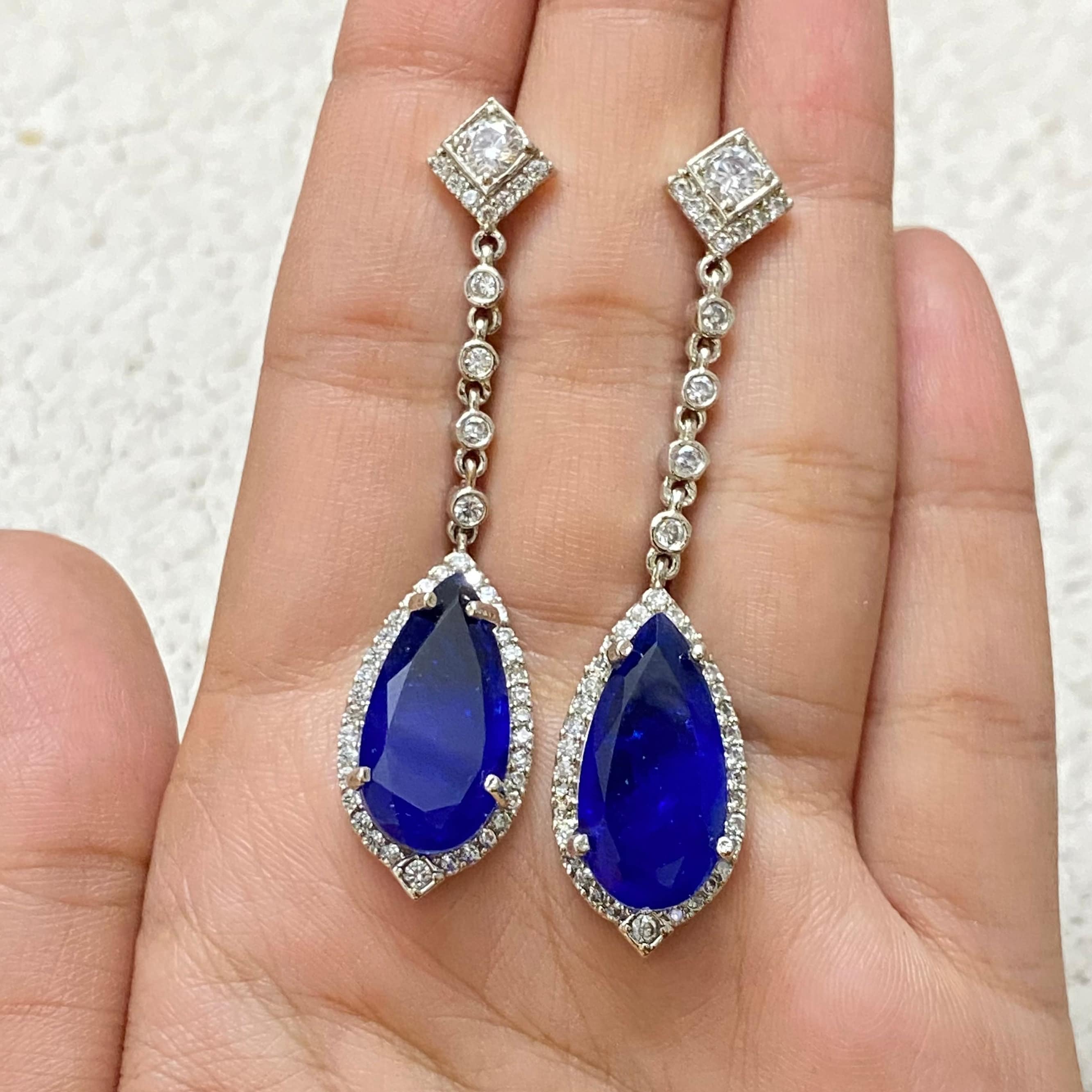 Royal blue diamond earrings discount