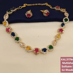 Multicolor Necklace LUXURY Multi Gem Colorful Statement Diamond Necklace DESIGNER Bride Rainbow Multistone Necklace Moissanite WEDDING Gift