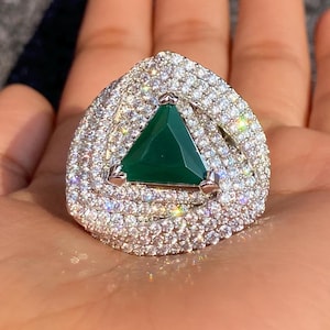 Emerald Ring LUXURY Large Green Statement Cocktail Ring CZ India Green Emerald Diamond Ring DESIGNER Cocktail Diamond Bride Wedding Gift