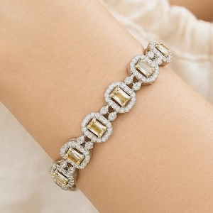 Yellow Diamond Bracelet LUXURY Canary Tennis Statement Moissanite Diamond Tennis Bracelet DESIGNER Jewelry Light Yellow Cz Ston WEDDING Gift