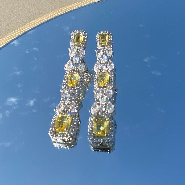 Canary Yellow Diamond Earrings Fancy Yellow Stone Earrings Bridal Wedding Yellow CZ Earrings Cubic Zirconia Canary Diamond Earrings