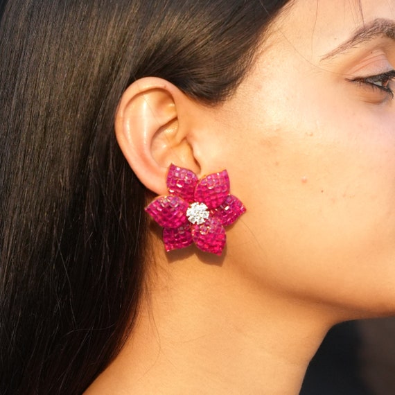 Pink ruby stud earrings sale