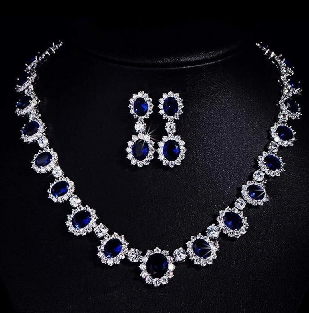 Sapphire Necklace Princess Diana Blue Diamond Necklace Sapphire Wedding