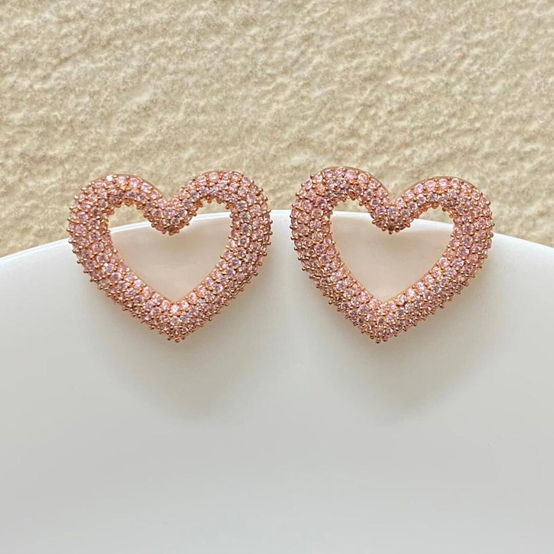 HAPPY HEART EARRINGS MOP PINK GOLD DIAMOND