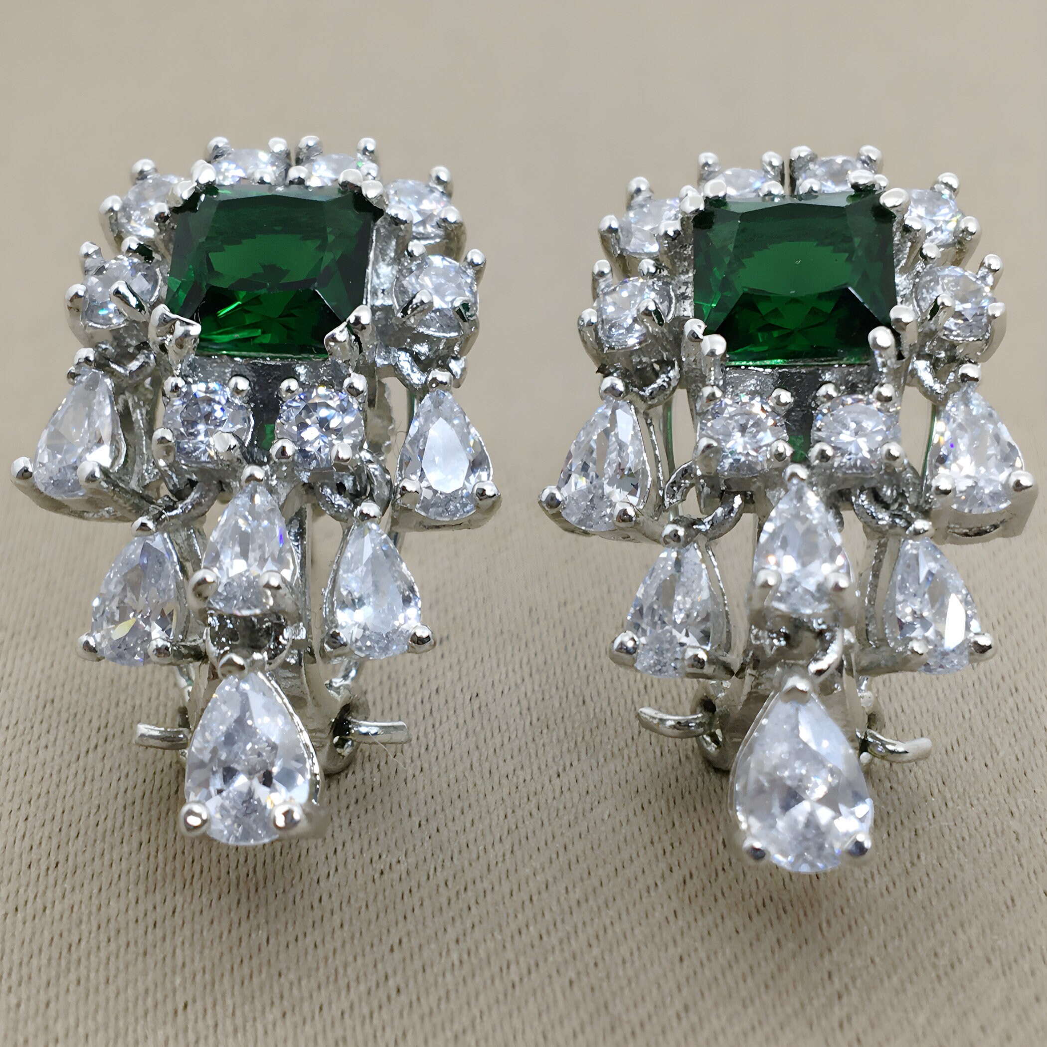 Faux Emerald Earrings Green Diamond Stud Emerald Diamond Etsy