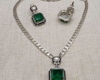 Emerald Doublet Necklace Green Diamond Necklace Bridal Wedding Emerald Green Doublet Jewelry American Diamond Emerald Pendant CZ Sets
