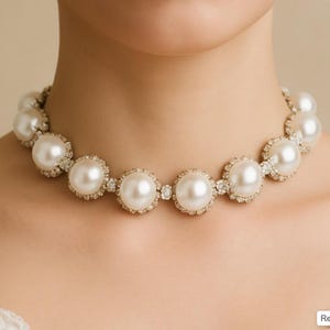 Pearl Diamond Necklace PREMIUM Choker Statement Moissanite Diamond Pearl Choker Necklace Set Bride Moissanite Diamond CZ Pearl WEDDING Gift
