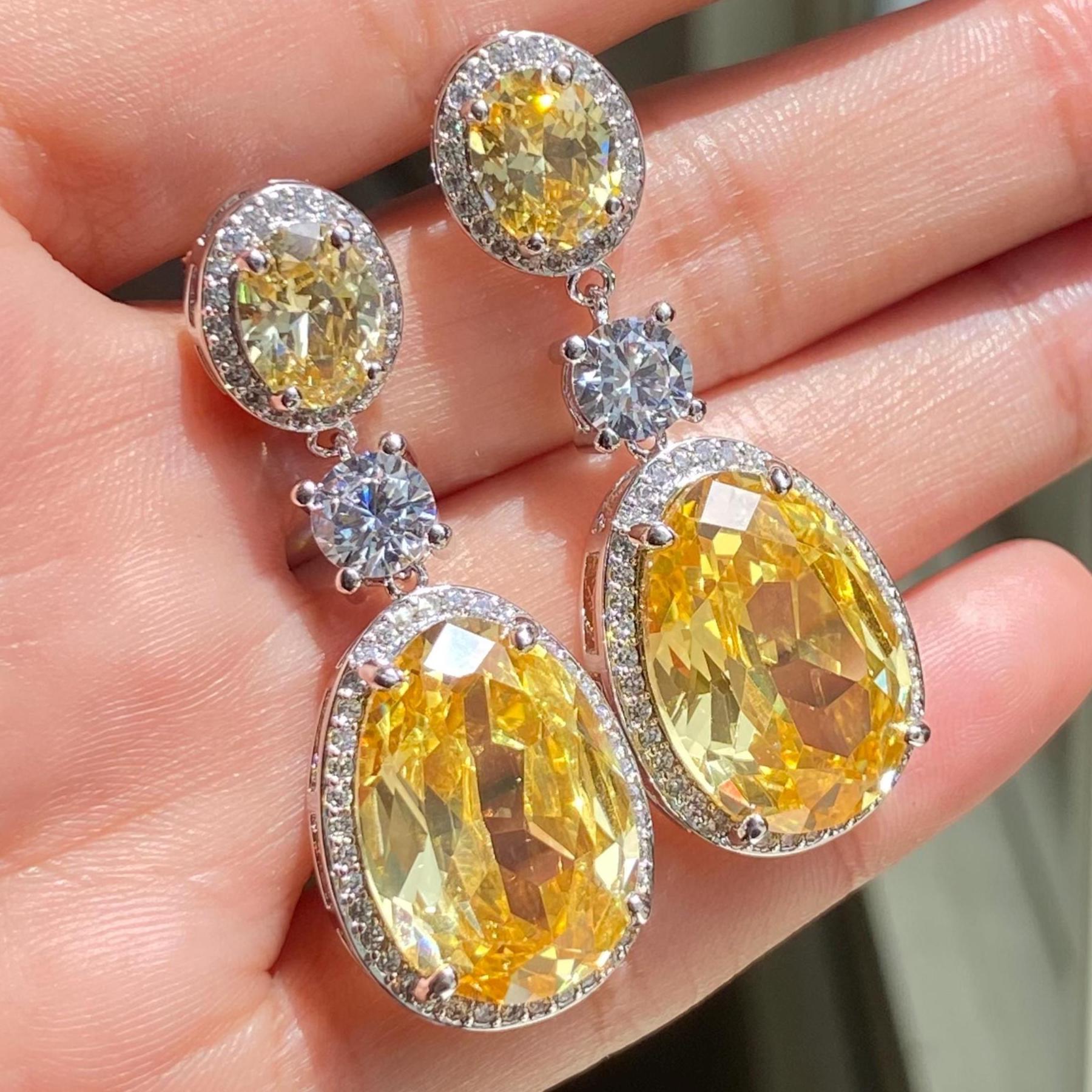 TPSEWXL Gold Plated Yellow Gemstone Dangle Earrings For Women - Boho Statement Earrings For Sensitive Ears - View #5