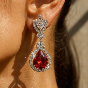 Roter Diamant Ohrringe Rubin Statement Zirkonia LUXUS Moissanite CZ Rubin Schmuck HOCHZEIT Geschenk