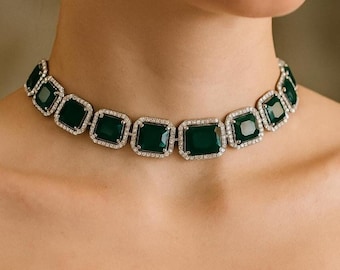 Emerald Choker Necklace LUXURY Statement Green Diamond Green Emerald Necklace Set India Choker DESIGNER Replica Zircon Emerald WEDDING Gift