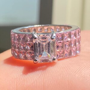Pink Moissanite Diamond Ring LUXURY Invisible Setting Pink Stone Statement Ring FANCY Pink Diamond Engagement Band Ring Pink Cz WEDDING Gift