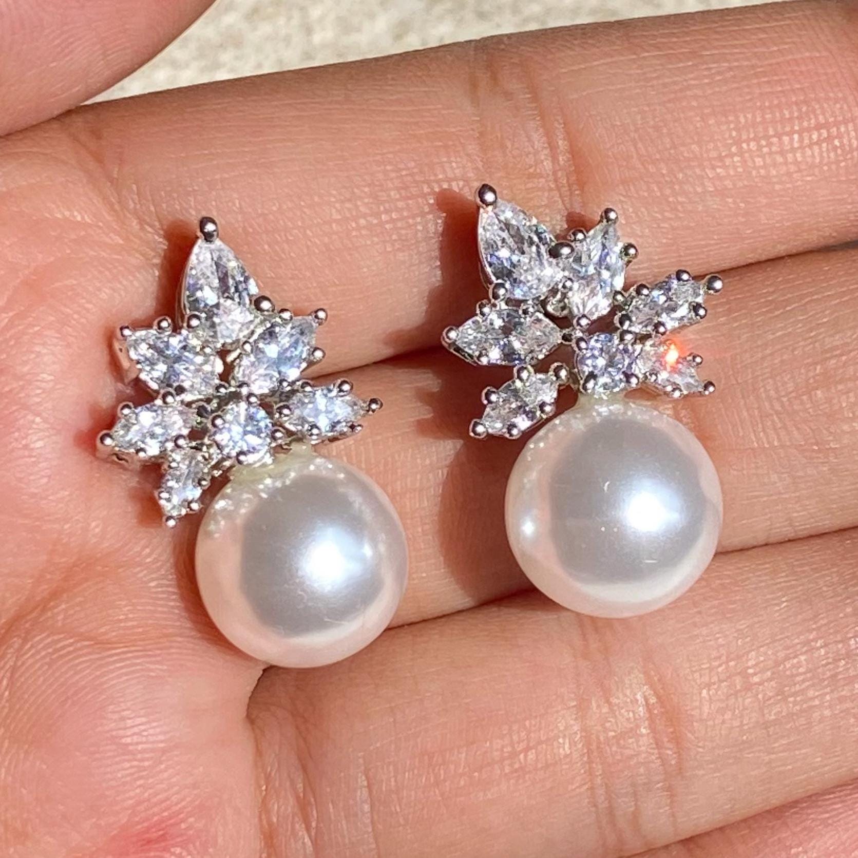 Women's 925 Silver Plated Stud Earrings With Cubic Zirconia - Wedding Gift Jewelry Set