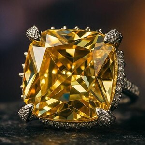 Yellow Diamond Ring LUXURY Statement Large Canary Diamond Jewelry FANCY Yellow Stone Ring Engagement Cocktail Ring Cz Bride Wedding Gift