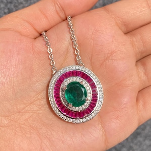 Ruby Emerald Doublet Necklace LUXURY Green Paraiba Tourmaline Statement Diamond DESIGNER Doublet Pendant Cz Bride Pink Sapphire WEDDING Gift