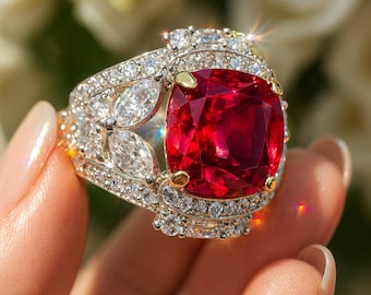 Ruby Diamond engagement Ring Statement Large cocktail Stone engagment  Red Sapphire Jewelry Cubic Zirconia Moissanite CZ WEDDING