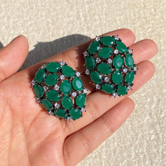 Large green stone earrings outlet