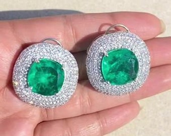 Emerald Doublet Paraiba Tourmaline Earrings Emerald Diamond Earrings Doublet Jewelry Green Diamond Earrings Oversized Studs Large Stud CZ