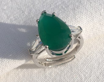 Emerald Ring Green Diamond Ring Teardrop Ring American Diamond India Ring Emerald Diamond Ring Cocktail Diamond Ring CZ