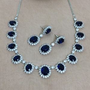 Double Diana Denmark Necklace in Sapphire with Blue Mojave Copper Turquoise Drop