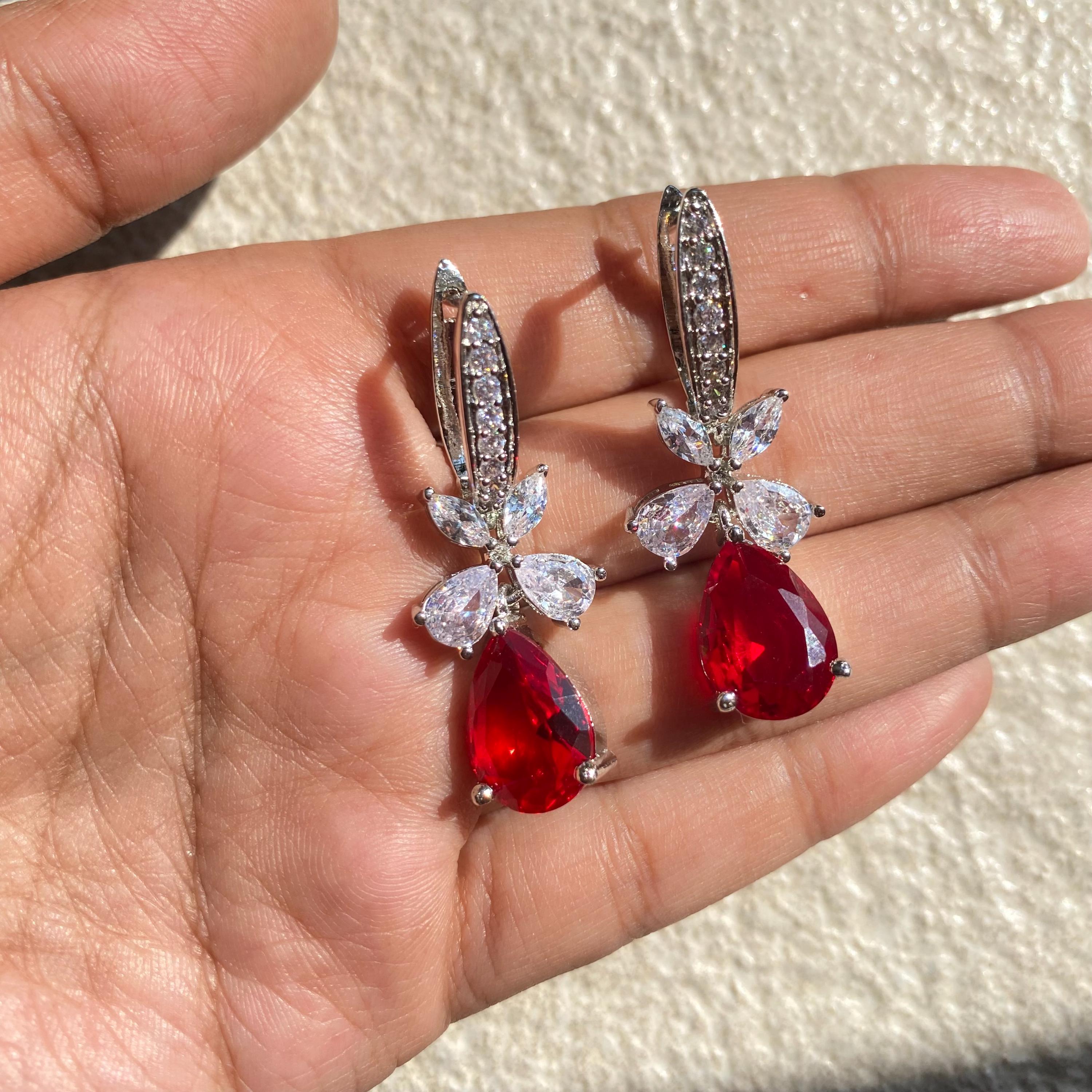 Red Diamond Earrings LUXURY Ruby Statement Hoop Dangle
