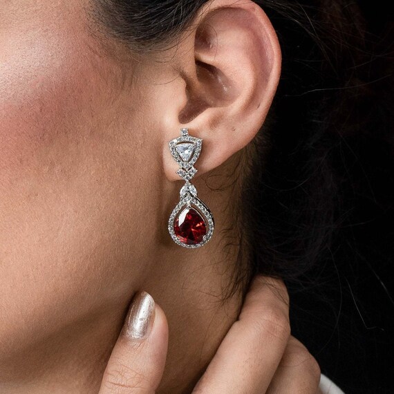 Red Diamond Earrings Ruby Statement Earrings Red Wedding Earrings