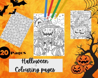 20 x Halloween Printable Colouring Sheets, instant download, Halloween coloring, printable PDF, digital download