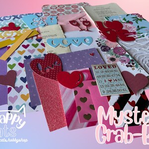 Mystery Grab-Bag, liefde en Valentijnsthema | Ongewenste krant | Efemere, stansvormen, collagepapier, boekpagina's, stickers en meer! 2oz Slakkenpost