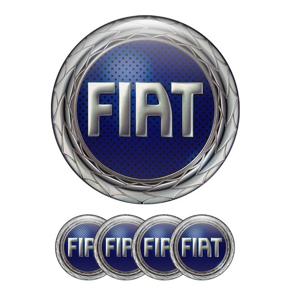 Fiat Blue Emblem Set of 4 x All sizes Domed Silicone Stickers 3D Print Logo for Wheel Center Cap, Laptop, Car interior, Door, Mirror