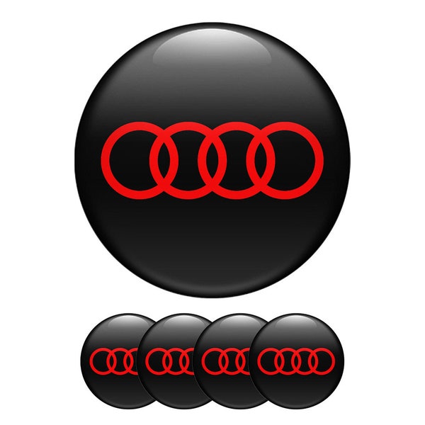 Audi Emblem Set von 4 x Alle Größen Gewölbte Silikonaufkleber 3D Druck Logo für Radkappen, Laptop, Autoinnenraum, Tür, Spiegel, Telefon