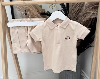 Personalized Boys Short Set, Embroidered Initial Outfit