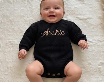 Mameluco de bebé de punto personalizado, conjunto con nombre bordado