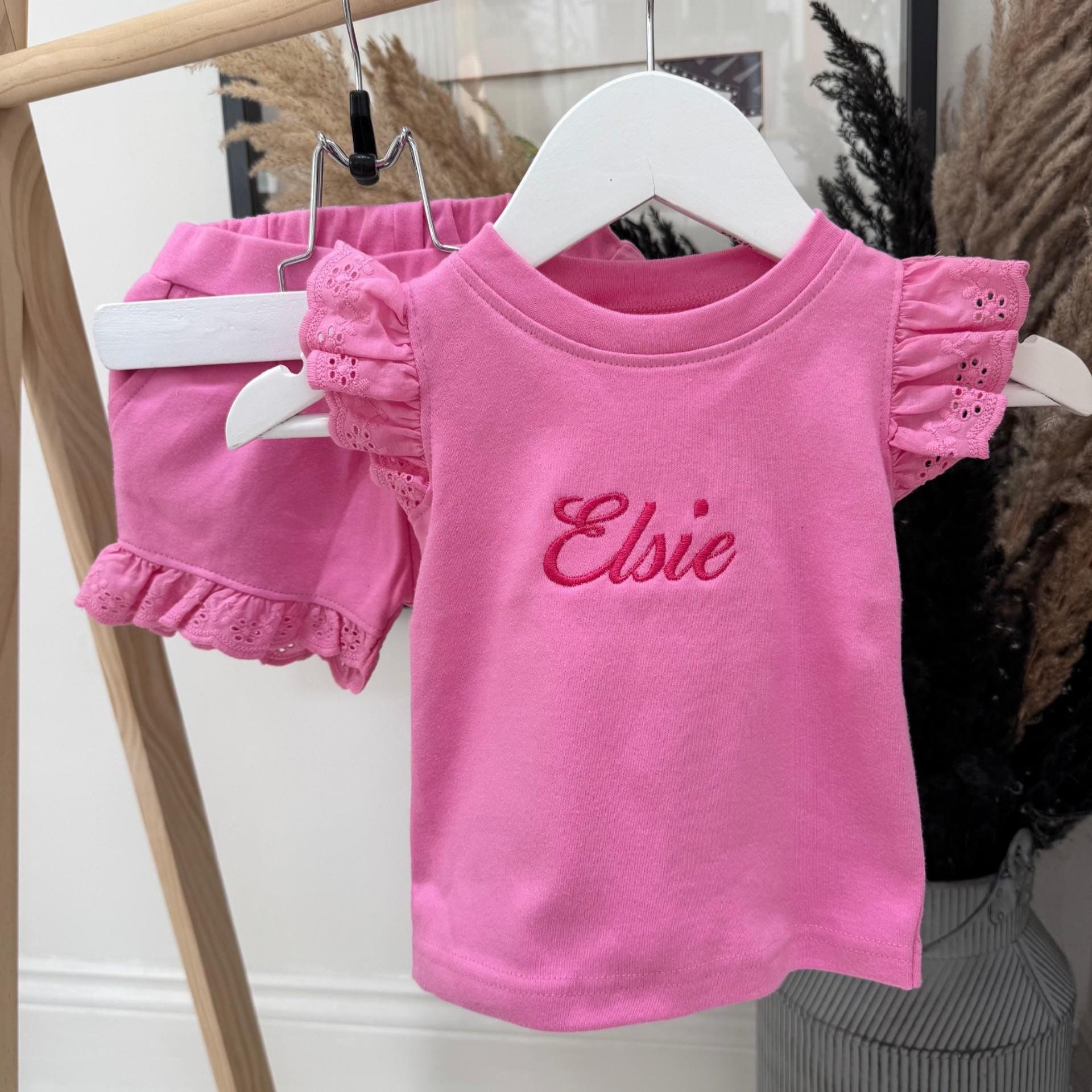 Personalized Girls Embroidered Short Set, Custom Cotton Outfit - Etsy