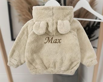 Personalised Kids Teddy Fleece Hoodie, Embroidered Name, Bear Ears