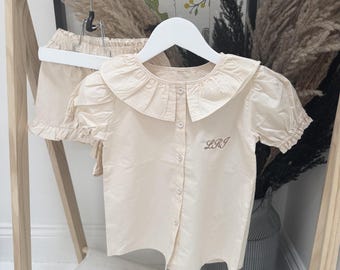 Personalized Girls Cotton Short Set, Embroidered Initial Outfit