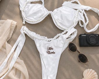 Spersonalizowane bikini ślubne, kostium kąpielowy dla przyszłej panny młodej, strój na miesiąc miodowy, strój kąpielowy na wieczór panieński
