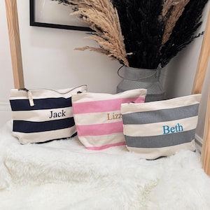 Personalised Striped Make Up Bag Personalised Washbag Gift For Her Travel Bag Mother&#39;s Day Gift For Mum Custom Cosmetic Bag For Her