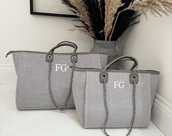 Bolsa de fin de semana gris personalizada, bolso de viaje, nombre personalizado