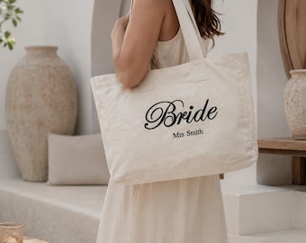 Personalized Bride Canvas Tote Bag - Wedding Gift, Hen Party Favor
