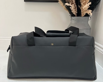 Personalised Black Recycled PU Weekend Bag, Custom Travel Duffle