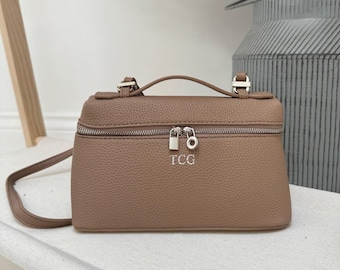 Personalised Crossbody Bag, Lychee Pattern PU Leather, Custom Initials Shoulder Purse