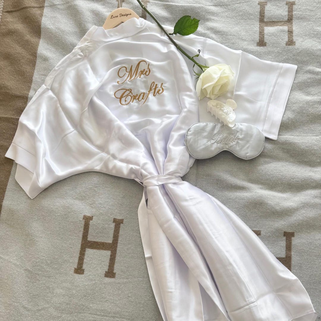 Personalized Satin Bride Robe: Embroidered Wedding Day Dressing Gown - Etsy